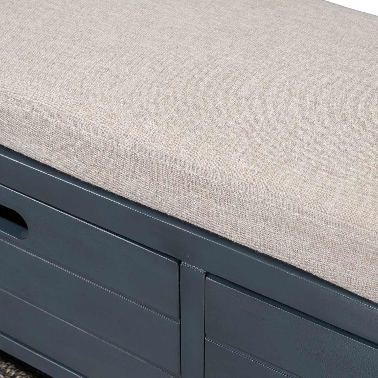 TREXM Storage Bench with Removable Basket and 2 Drawers, Fully Assembled Shoe Bench with Removable Cushion (Navy) - Korvel