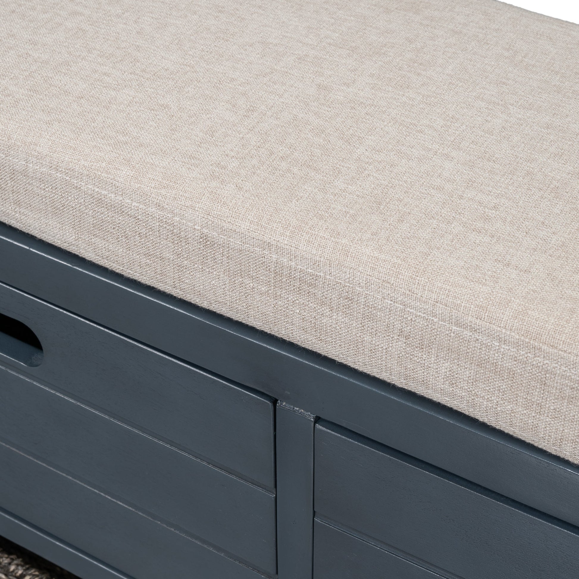 TREXM Storage Bench with Removable Basket and 2 Drawers, Fully Assembled Shoe Bench with Removable Cushion (Navy) - Korvel