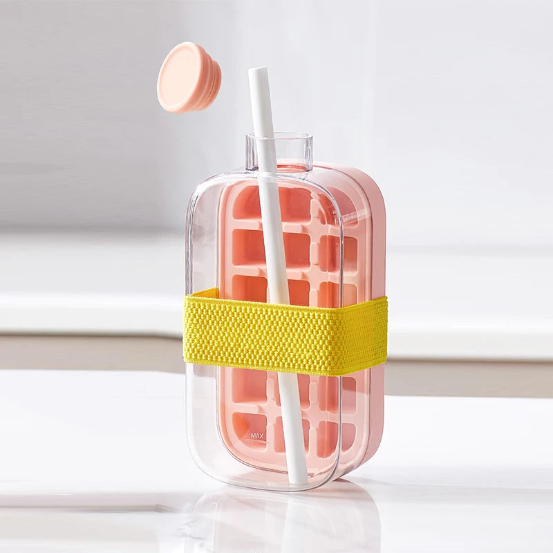 Ice Tray Ice Cube Mold Press Ice Maker With Lid 2-in-1 Ice Cube Bottle Food Grade Ice Making Straw Dual-use Ice Kettle - Korvel