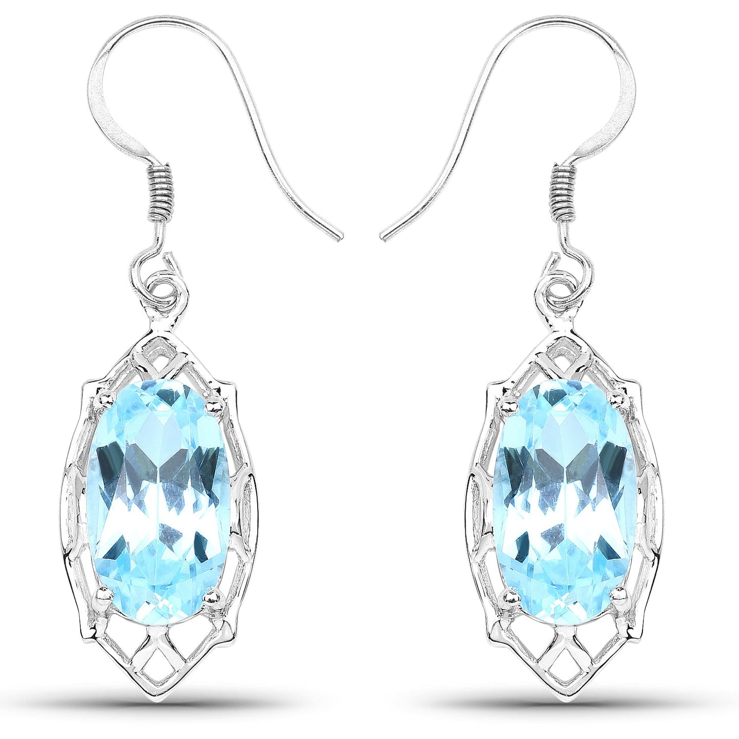 Boucles d'oreilles en argent sterling avec topaze bleue véritable de 13,68 carats