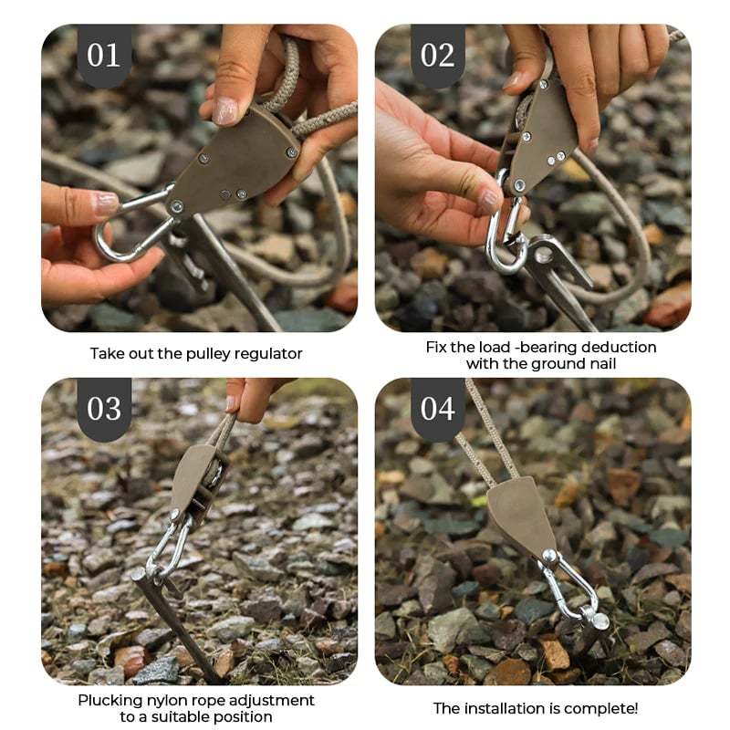 Camping Tent Tie Down Rope Tightener Fastening Pulley Ratchet Hangers Awning Rope Hook Canopy Buckle Rope Tightening Straps Tool - Korvel