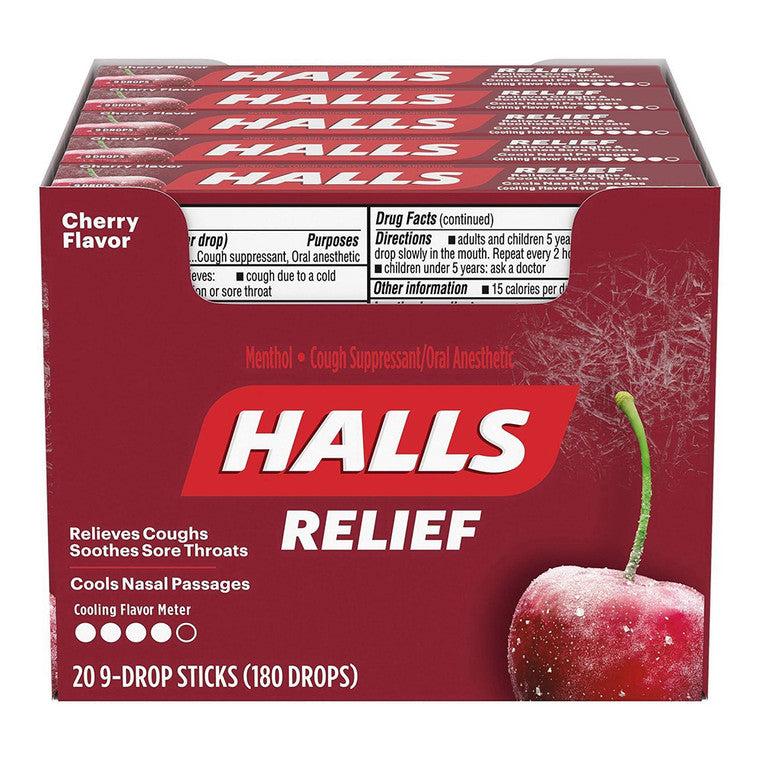 Bonbons contre la toux Halls Cerise - 20 paquets de 9 pastilles