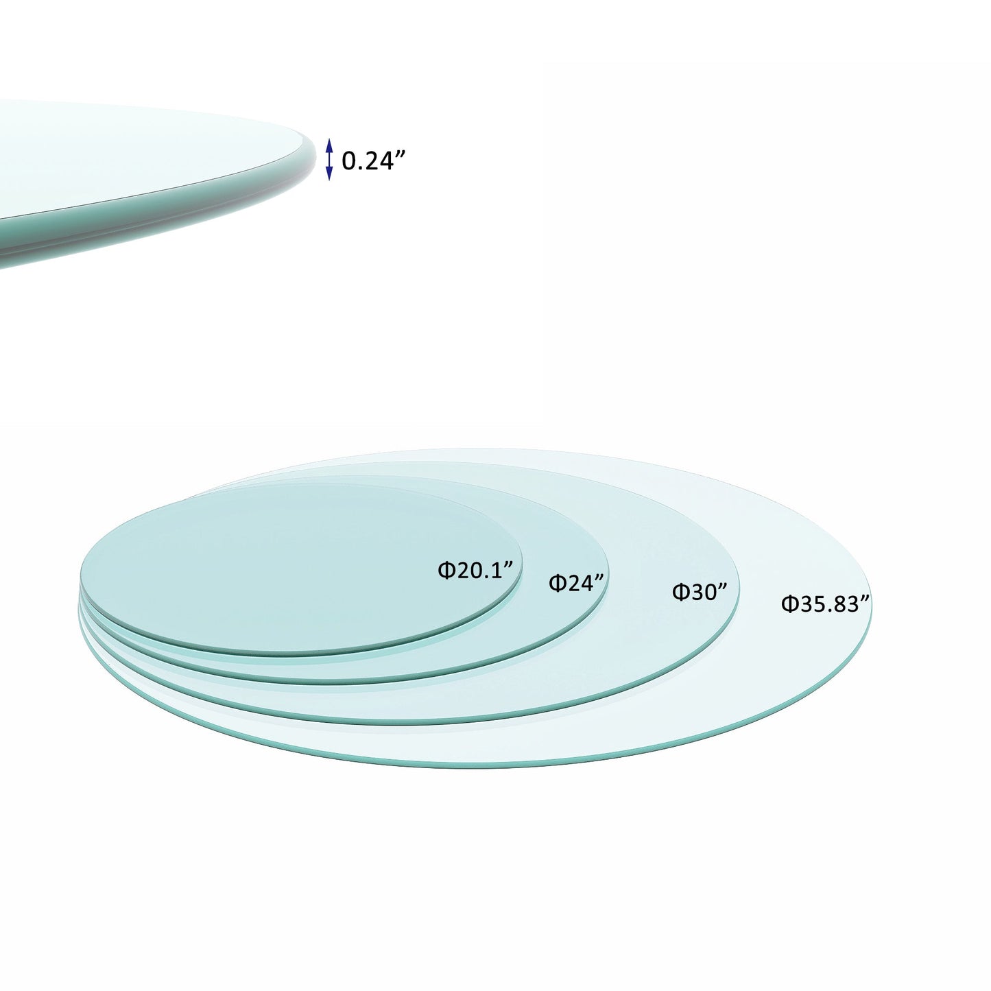 20" Inch Round Tempered Glass Table Top Clear Glass 1/4" Inch Thick Round Polished Edge - Korvel