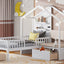 Twin Size House Bed with Upholstered Sofa and Charging Station