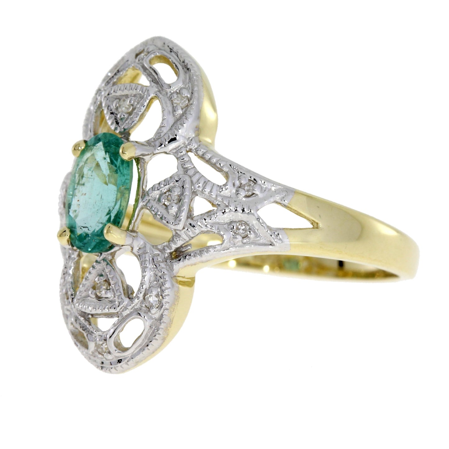 Bague en diamant émeraude naturelle de 0,70 ct en or jaune 10KT
