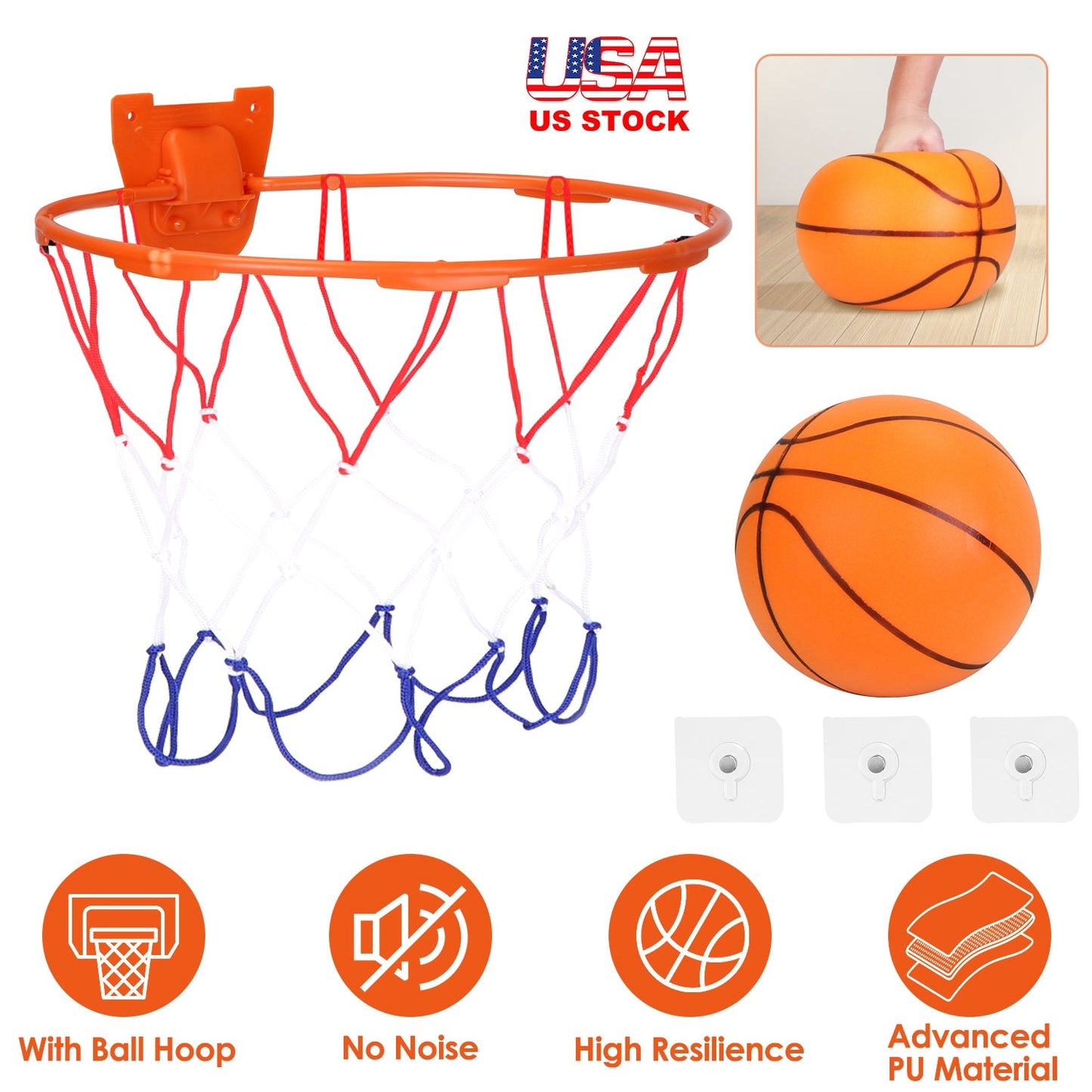 Balón de baloncesto silencioso con aro - Balón de entrenamiento de bajo ruido para interiores
