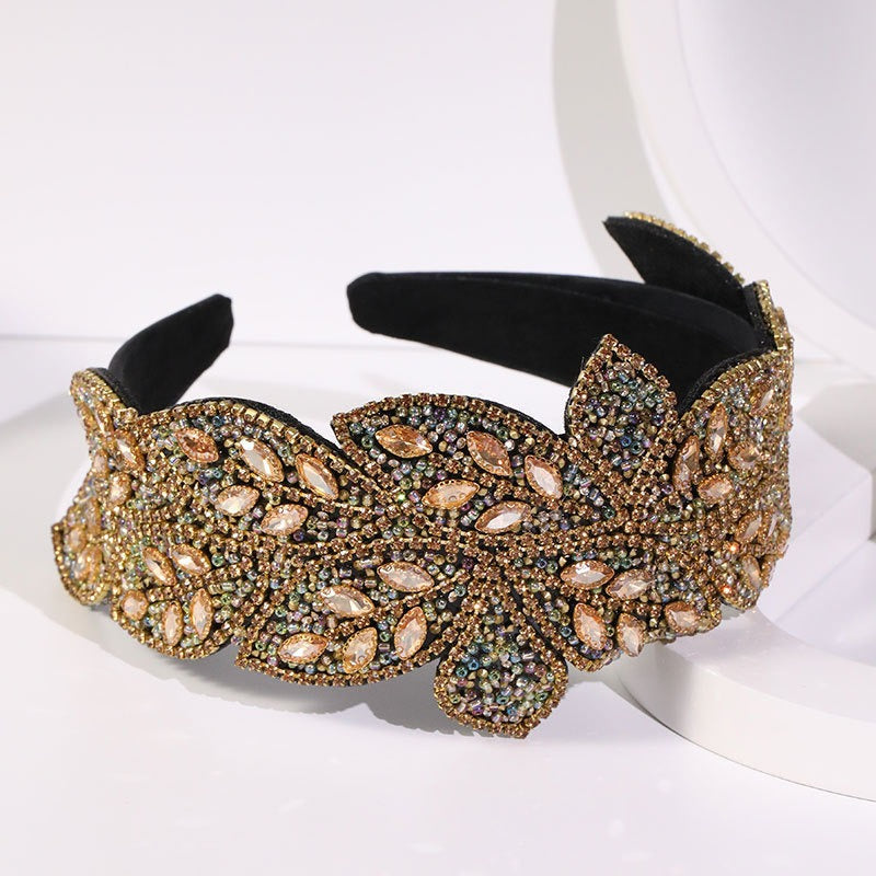 Handmade Heavy Craft Inlaid Water Diamond Rice Ball Head Hoop - Korvel