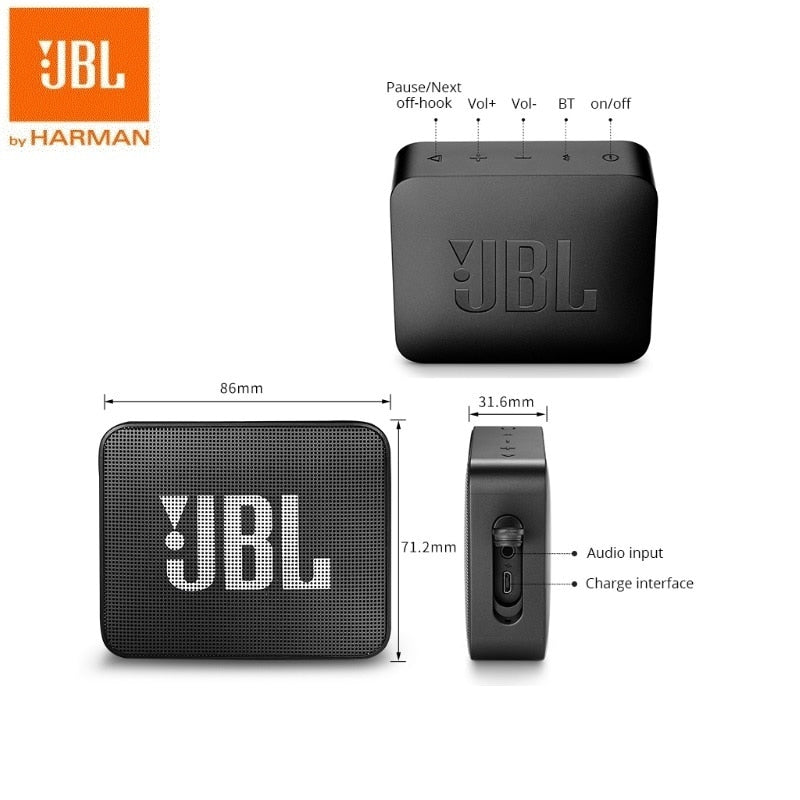 JBL Go 2 Mini Portable Wireless IPX7 Waterproof Bluetooth Speaker with Subwoofer Bass Effect - Korvel