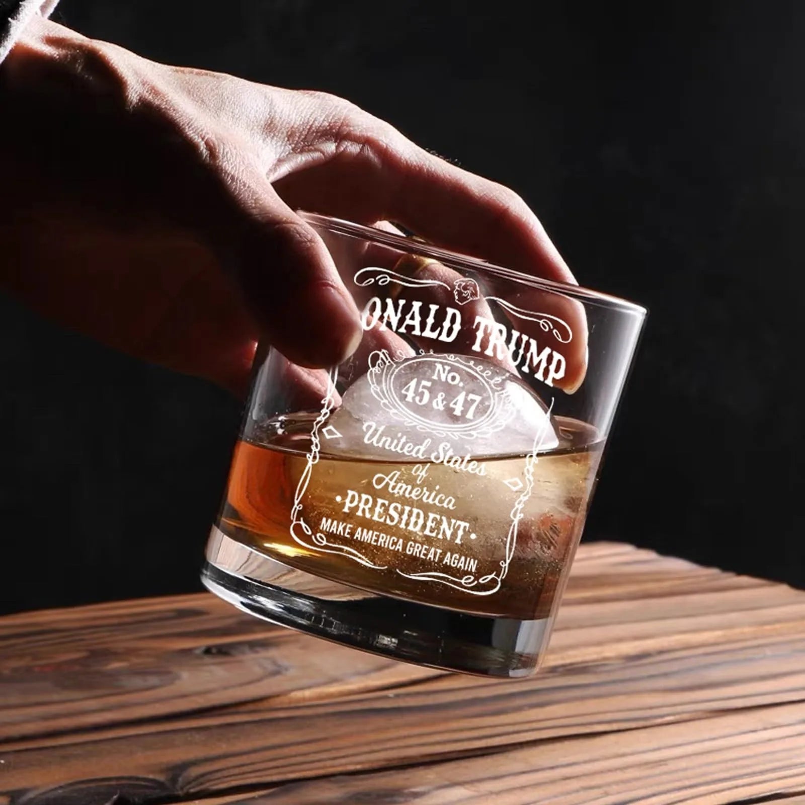 Transparent whiskey glass round straight mouth glass household wine glass beer cup bar tumbler kitchen utensil Trump print glass - Korvel