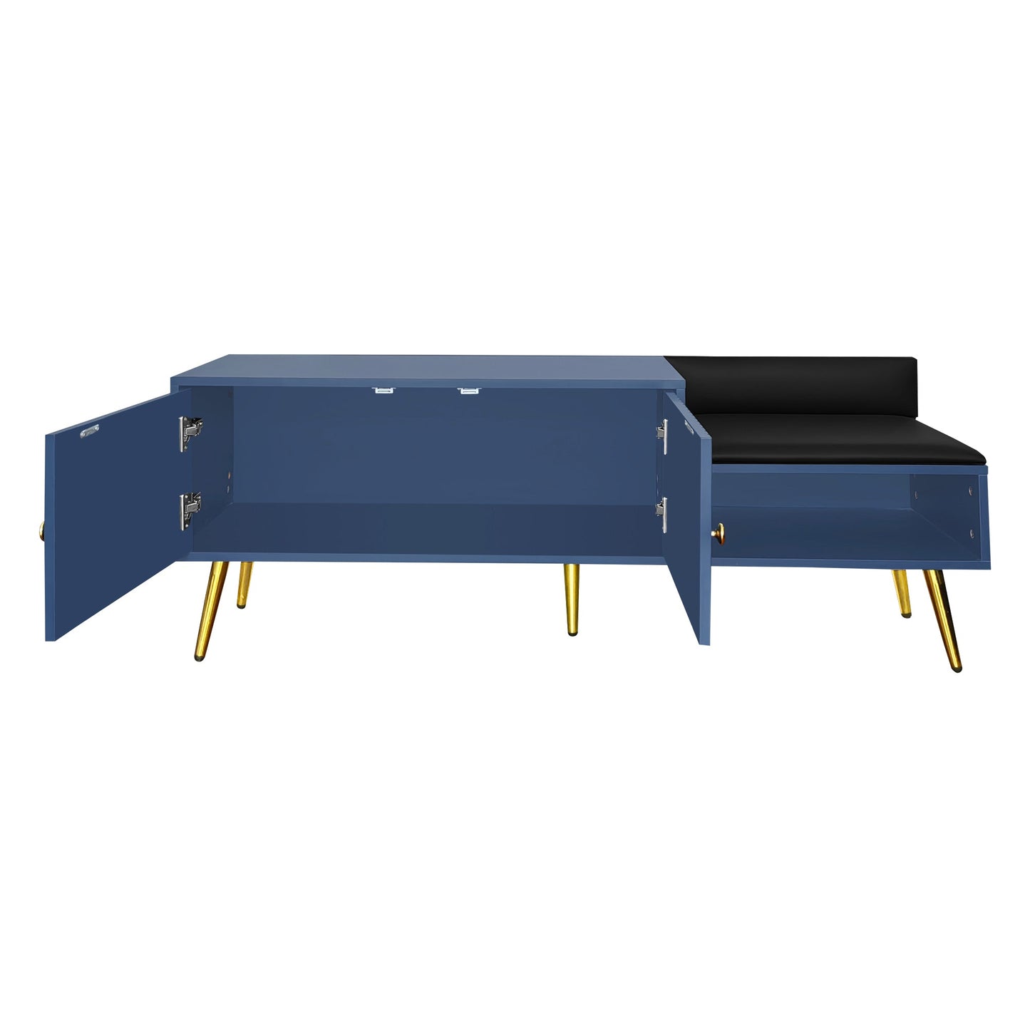 Modern Navy Shoe Storage Bench with Hidden Storage & Cushions
