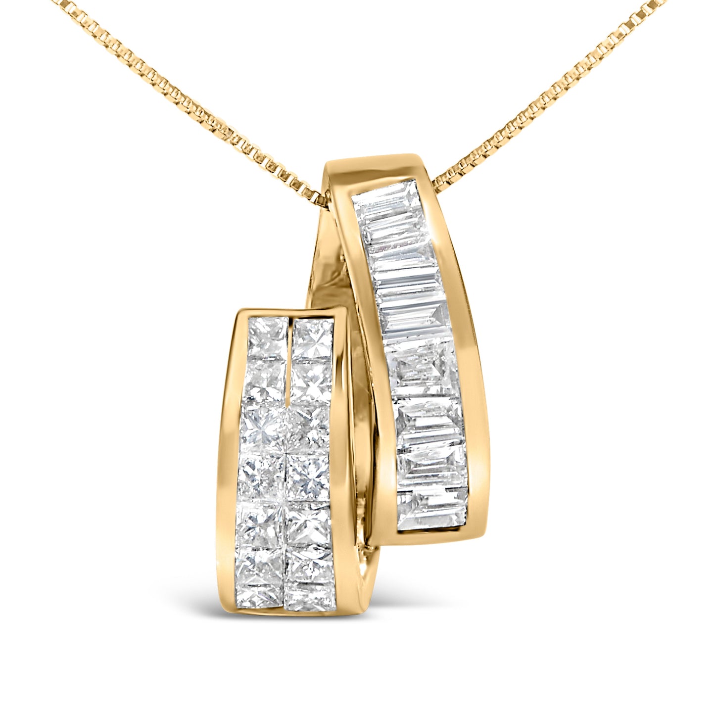 Collar de Colgante de Dúo de Barra de Diamantes en Oro Amarillo de 14K - 1 5/8 Cttw