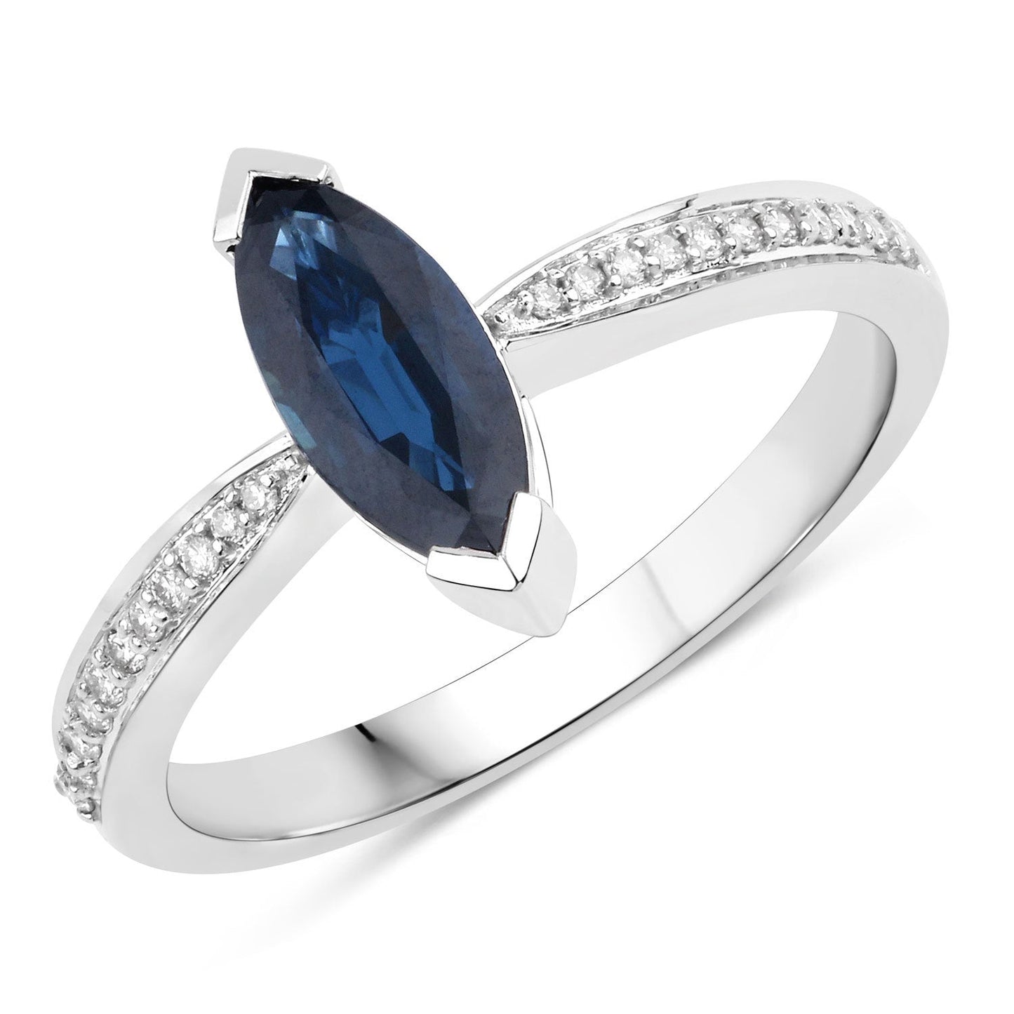 Bague de fiançailles en saphir bleu et diamant de 1,44 carat en or blanc 14K