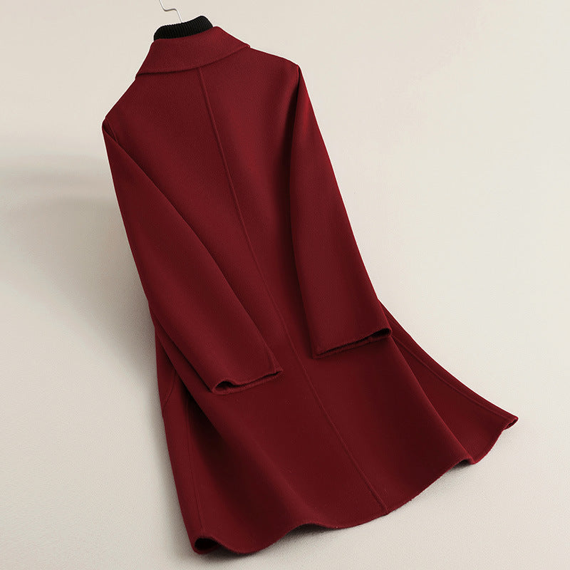 Elegant Red Oversized Double-faced Wool Coat
