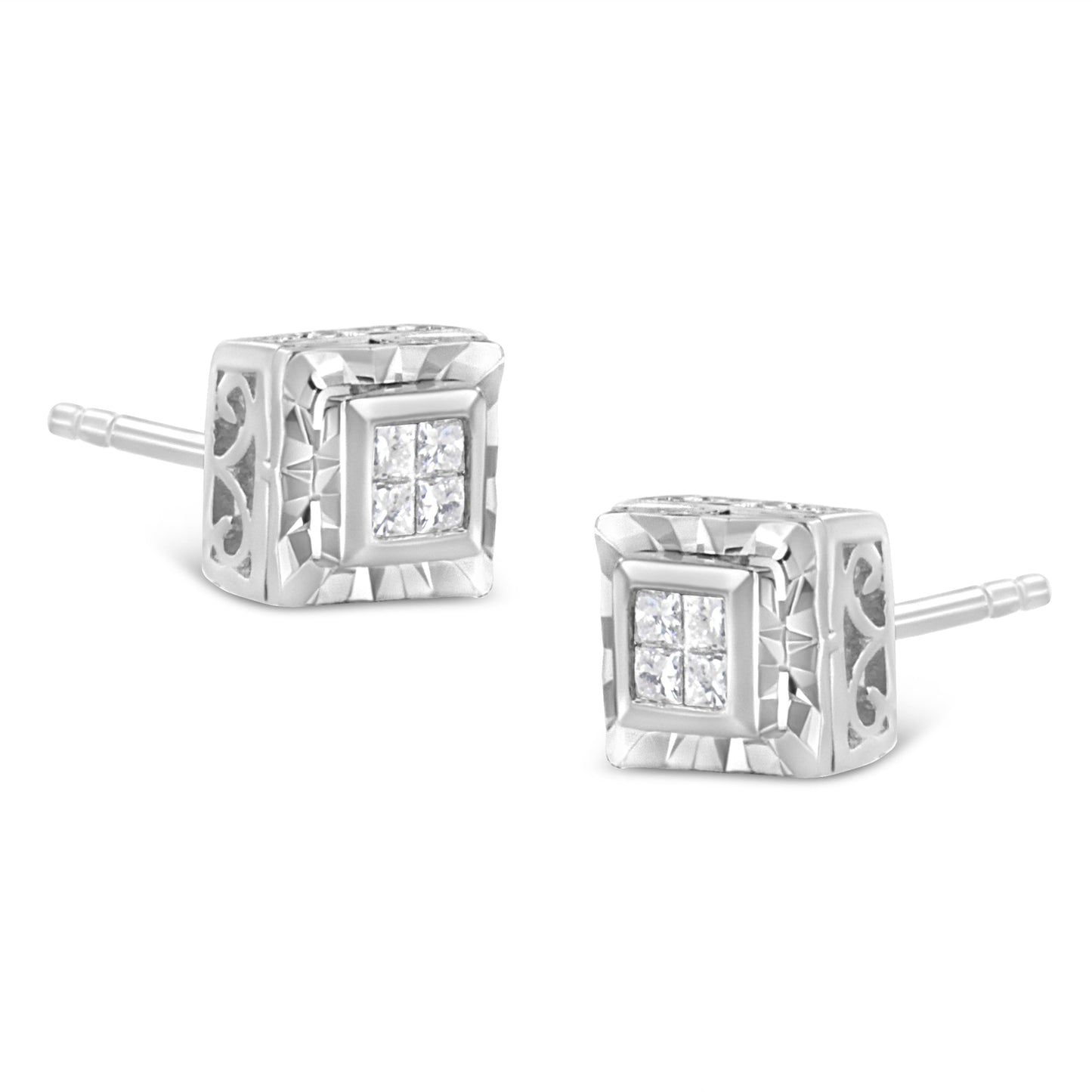 Boucles d'oreilles en diamant taille princesse en argent sterling .925 avec sertissage invisible