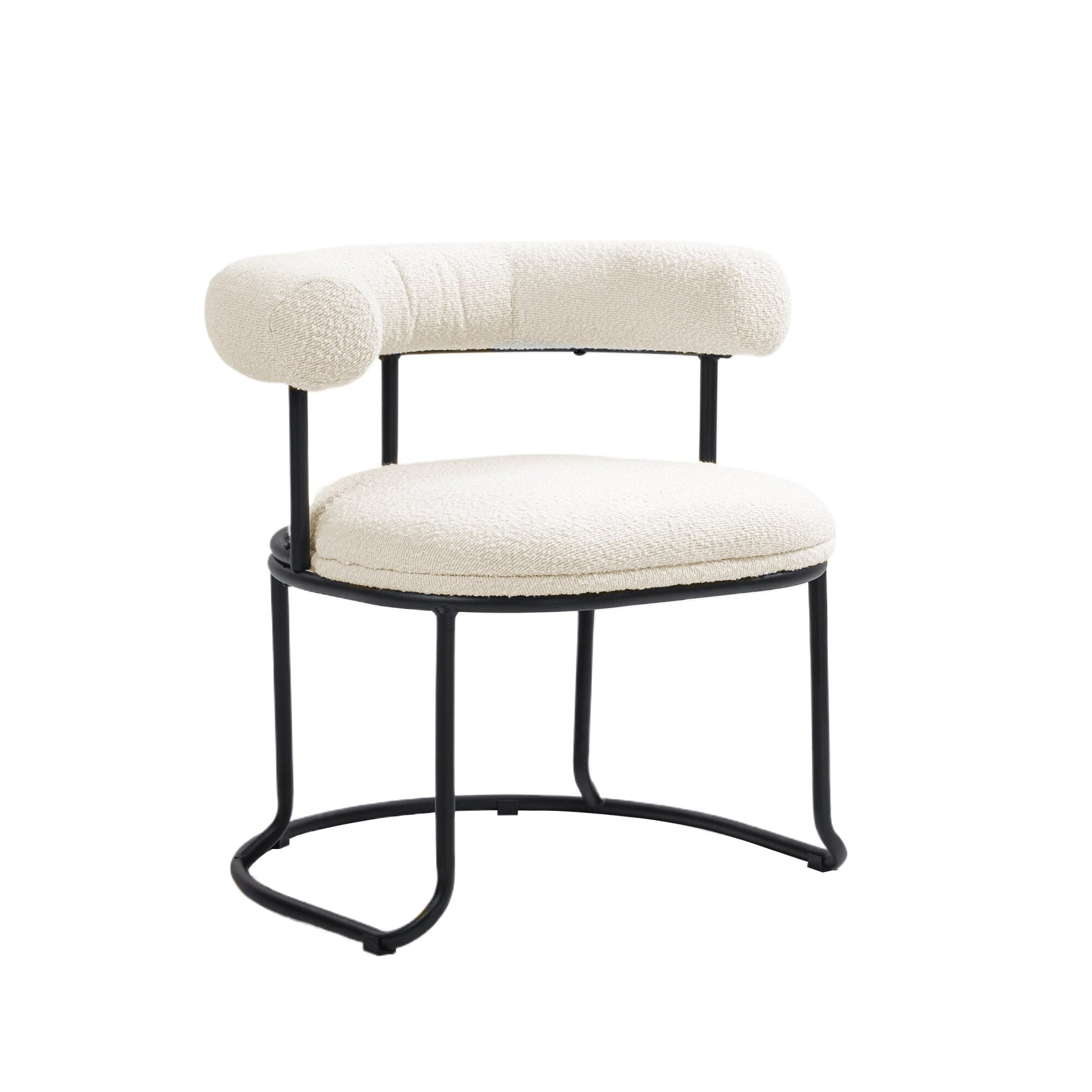 COOLCOOL Boucle dining chair set of two, medieval modern curved backrest chair, round cushion (beige Boucle) - Korvel