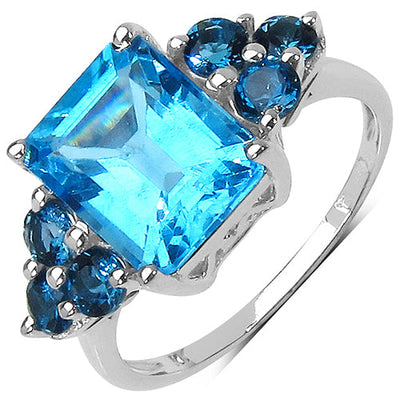 4.72 Carat Swiss Blue Topaz & London Blue Topaz Sterling Silver Ring