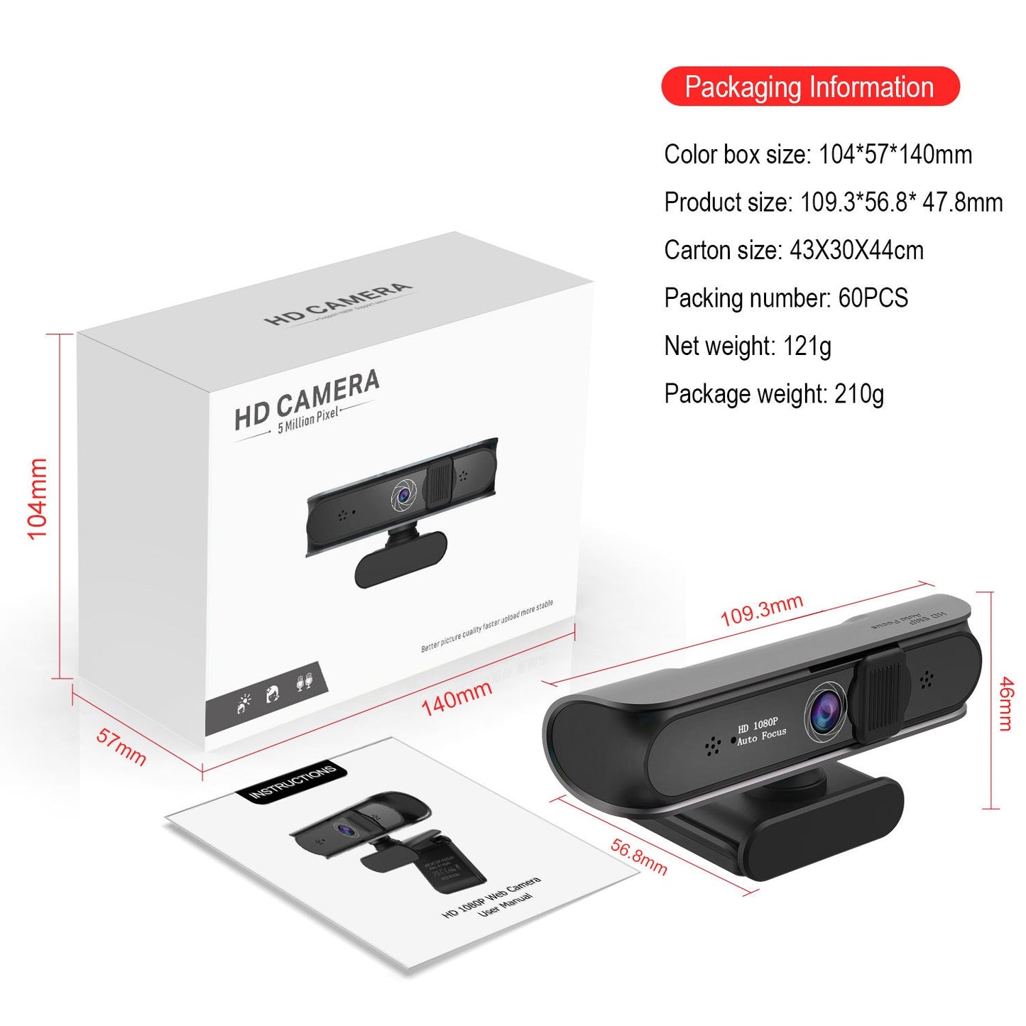 Webcam autofocus premium 1080P avec 5 millions de pixels
