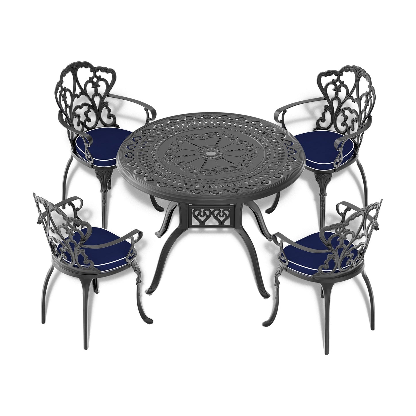 Ø39.37-inch Cast Aluminum Patio Dining Table With Black Frame and Umbrella Hole - Korvel