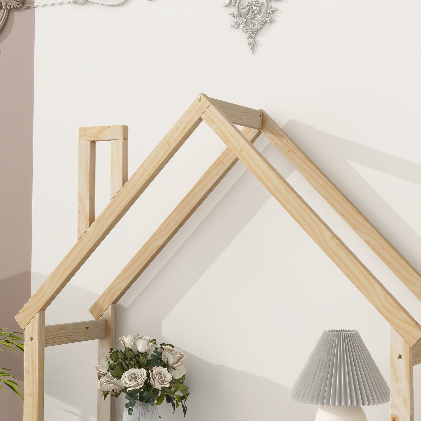 House-shaped Wooden writing Desk Kids study Table Bookshelf & Toy Storage Natural - Korvel