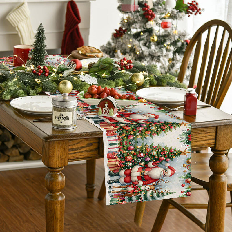 Christmas decoration table flag home fabric tablecloth holiday party tablecloth tea flag Christmas tree print - Korvel