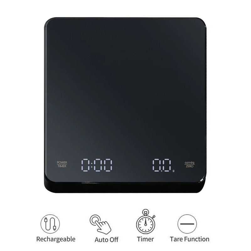 Digital Coffee Scale with Timer LED Screen Espresso USB 3kg Max.Weighing 0.1g High Precision Measures in Oz/ml/g Kitchen Scale - Korvel
