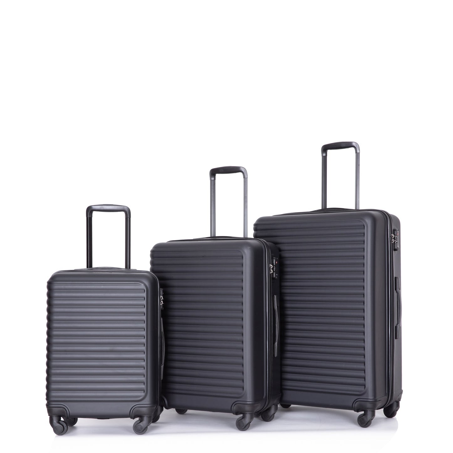 3 Piece Luggage Sets ABS Lightweight Suitcase with Two Hooks, Spinner Wheels, TSA Lock, (20/24/28) Black - Korvel