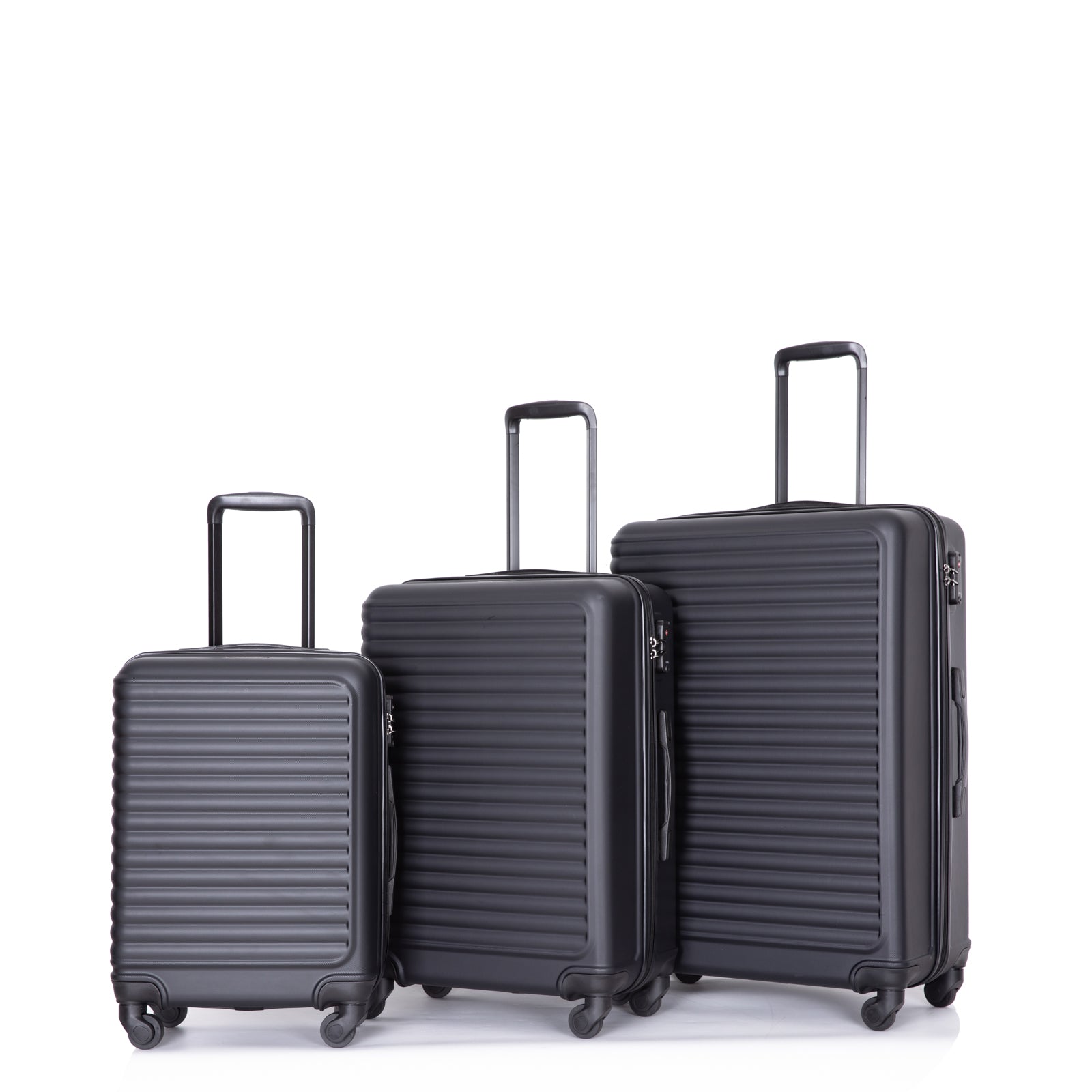 3 Piece Luggage Sets ABS Lightweight Suitcase with Two Hooks, Spinner Wheels, TSA Lock, (20/24/28) Black - Korvel