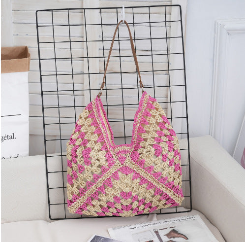 Hollow out straw woven bag woven belt armpit bag - Korvel