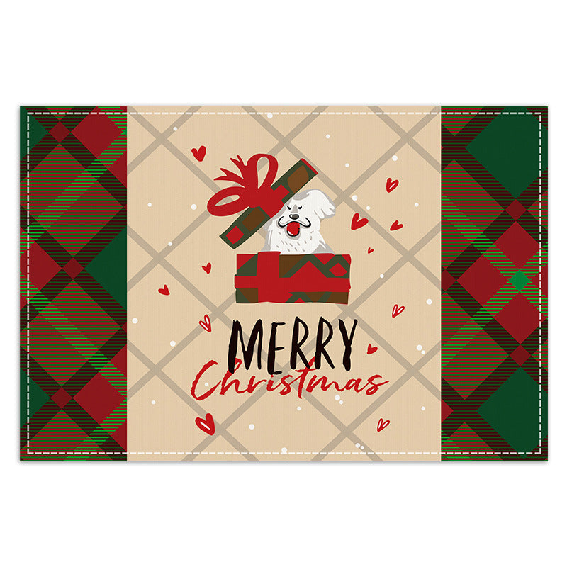 Christmas table mat with white linen snowman checkered print - Korvel