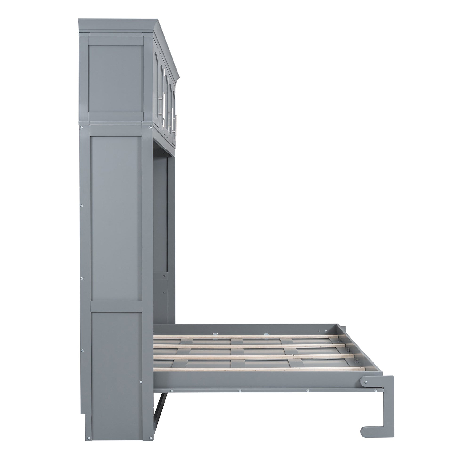 Full Size Murphy Bed Wall Bed with Top Cabinets,Gray - Korvel