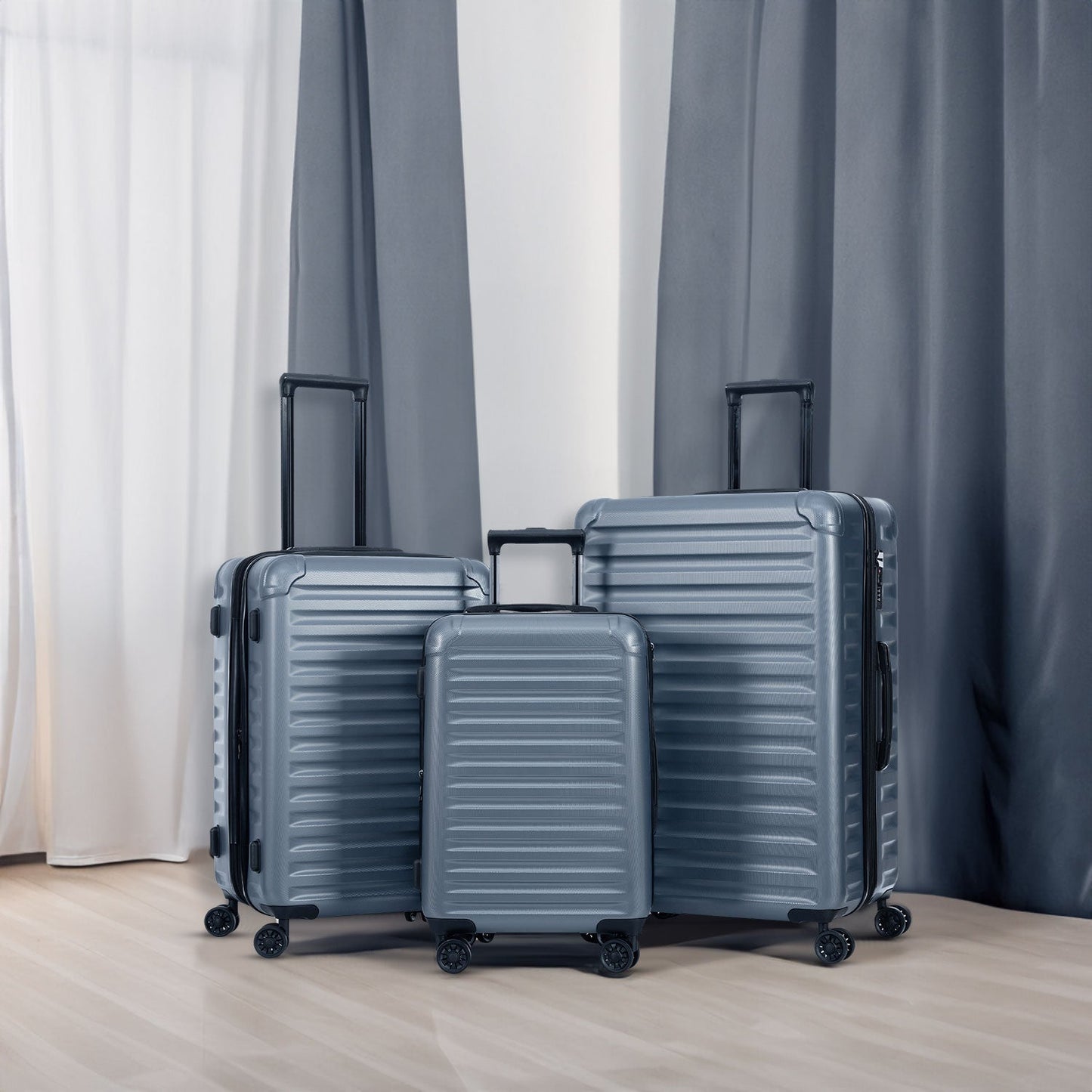 Luggage Sets New Model Expandable ABS+PC 3 Piece Sets with Spinner Wheels Lightweight TSA Lock (20/24/28), STEEL GRAY - Korvel