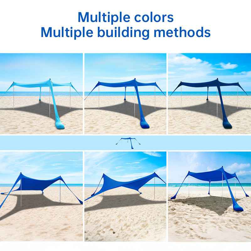 Family beach tent, large pop-up parasol, beach shelter, sun shade. Stable poles with portable carry bag. Outdoor shade. - Korvel