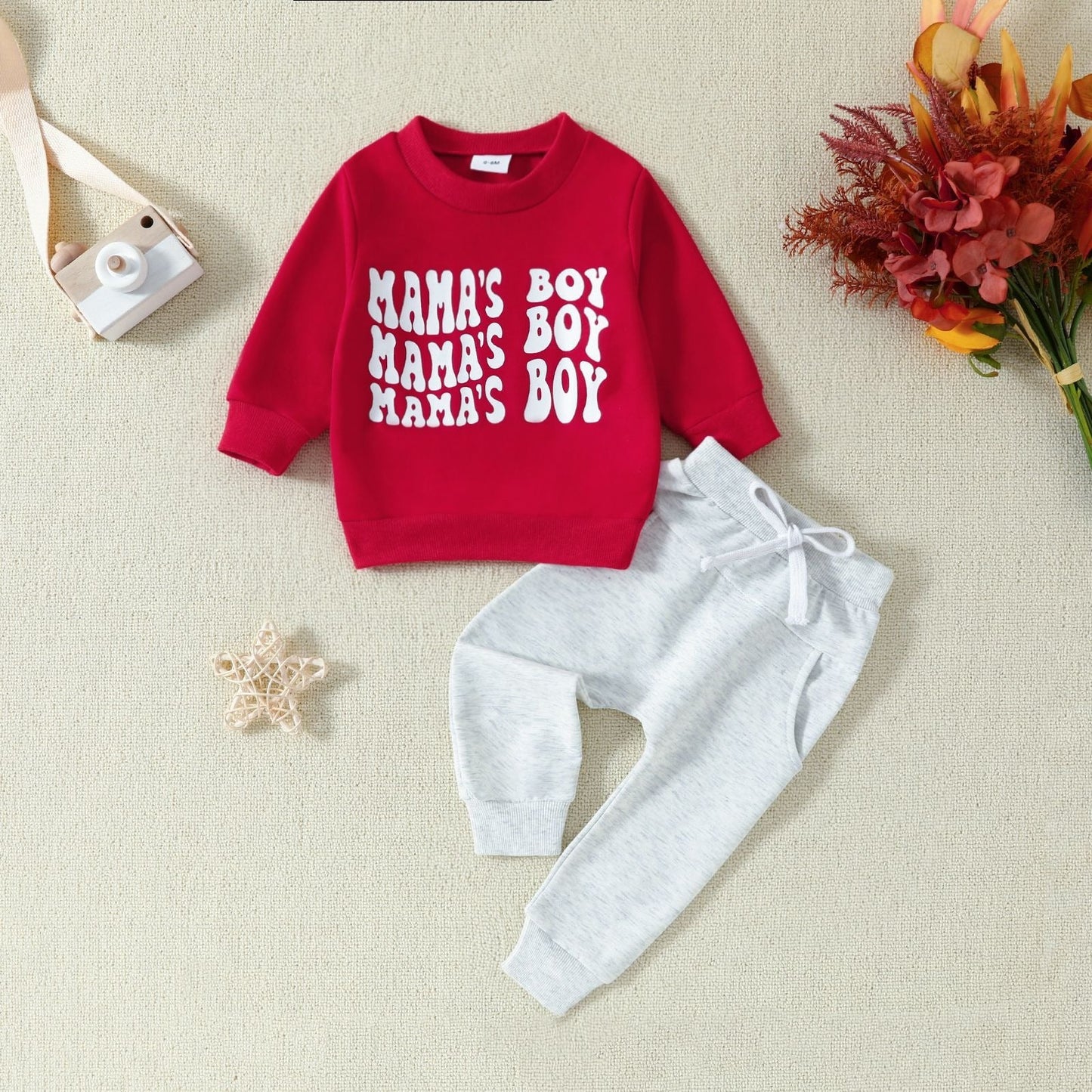 Infant and toddler clothing, children's letter printed long sleeved pullover, hoodie and pants two-piece set - Korvel