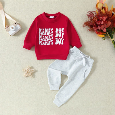 Infant and toddler clothing, children's letter printed long sleeved pullover, hoodie and pants two-piece set - Korvel