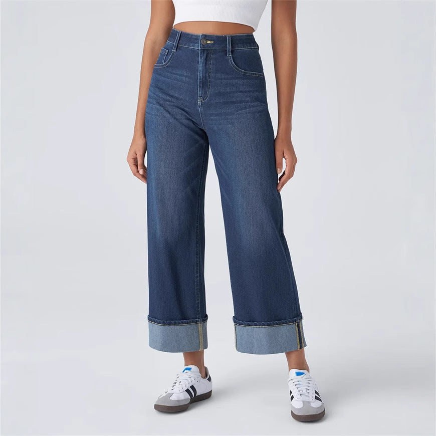 Fashionable high waisted straight leg jeans - Korvel
