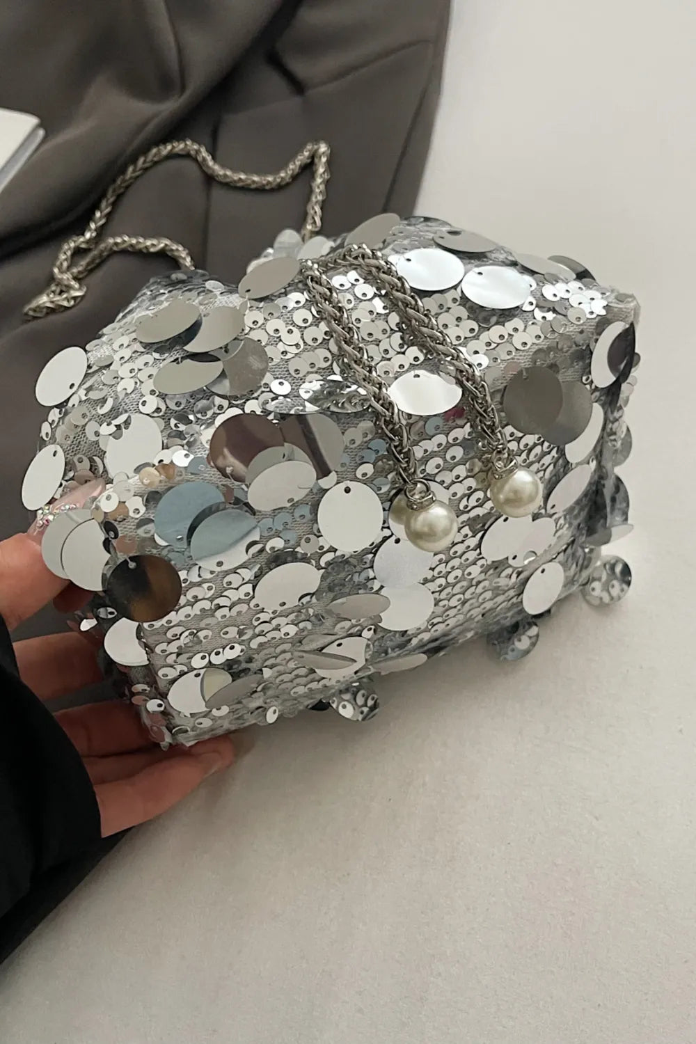 Drawstring Sequin Crossbody Bag - Korvel