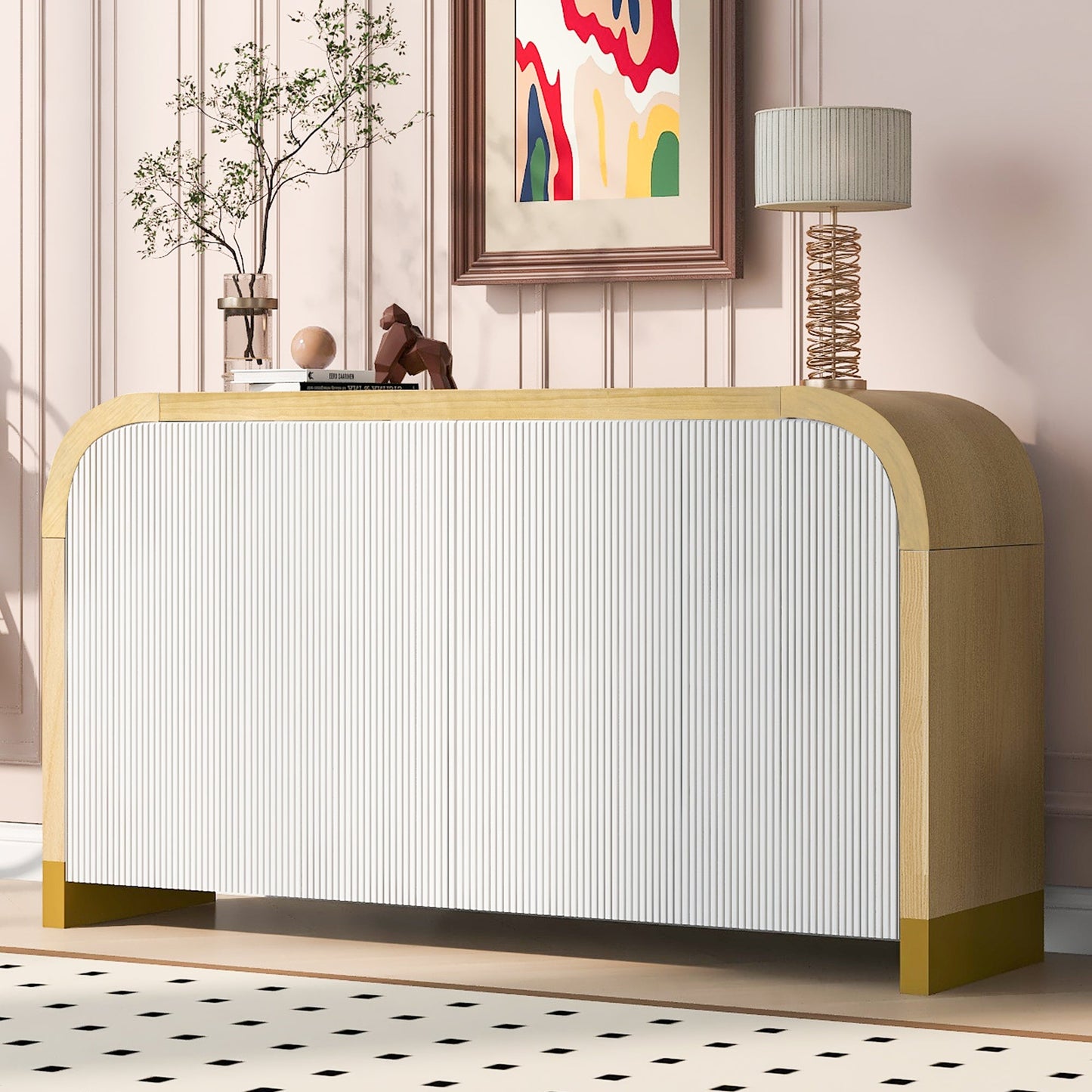 U-STYLE four door curved corner design wavy door panel cabinet with adjustable shelves - Korvel