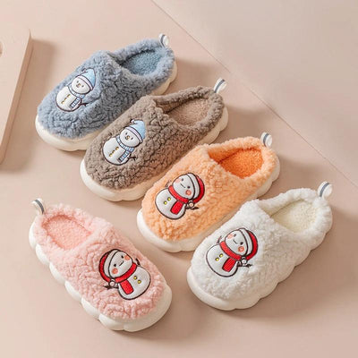 Chaussons Bonhomme de Neige - Chaussures d'Hiver en Peluche Antidérapantes