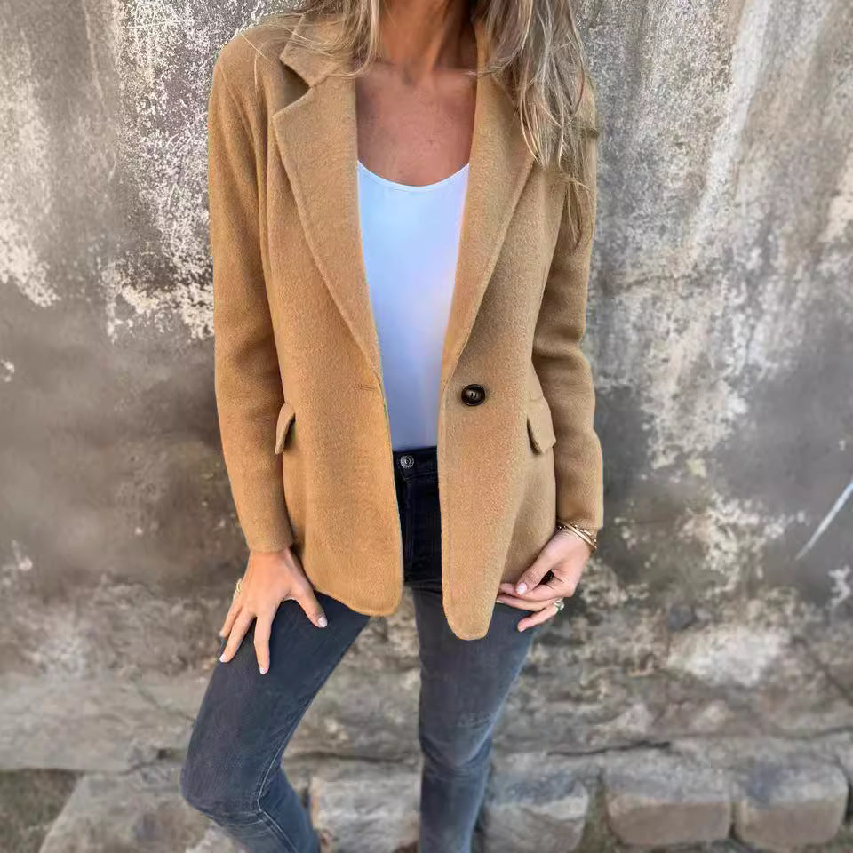 Ins Button Lapel Short Blazer Winter Fashion Commuter Jacket Outwear Women's Clothing - Korvel