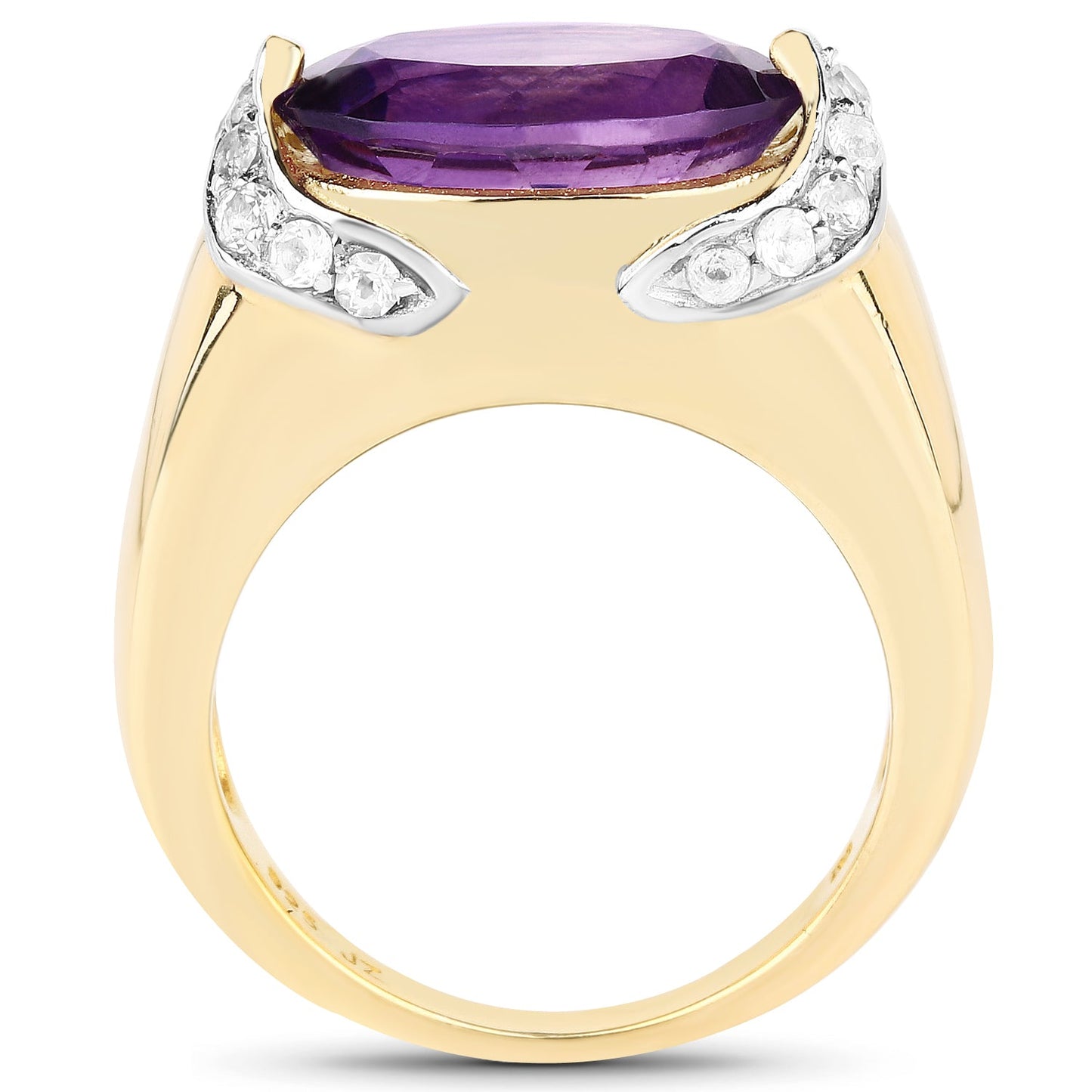 14K Yellow Gold Plated Amethyst & White Topaz Ring