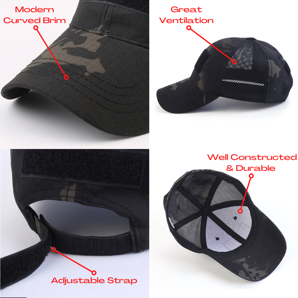Casquette à patch de style tactique avec sangle réglable