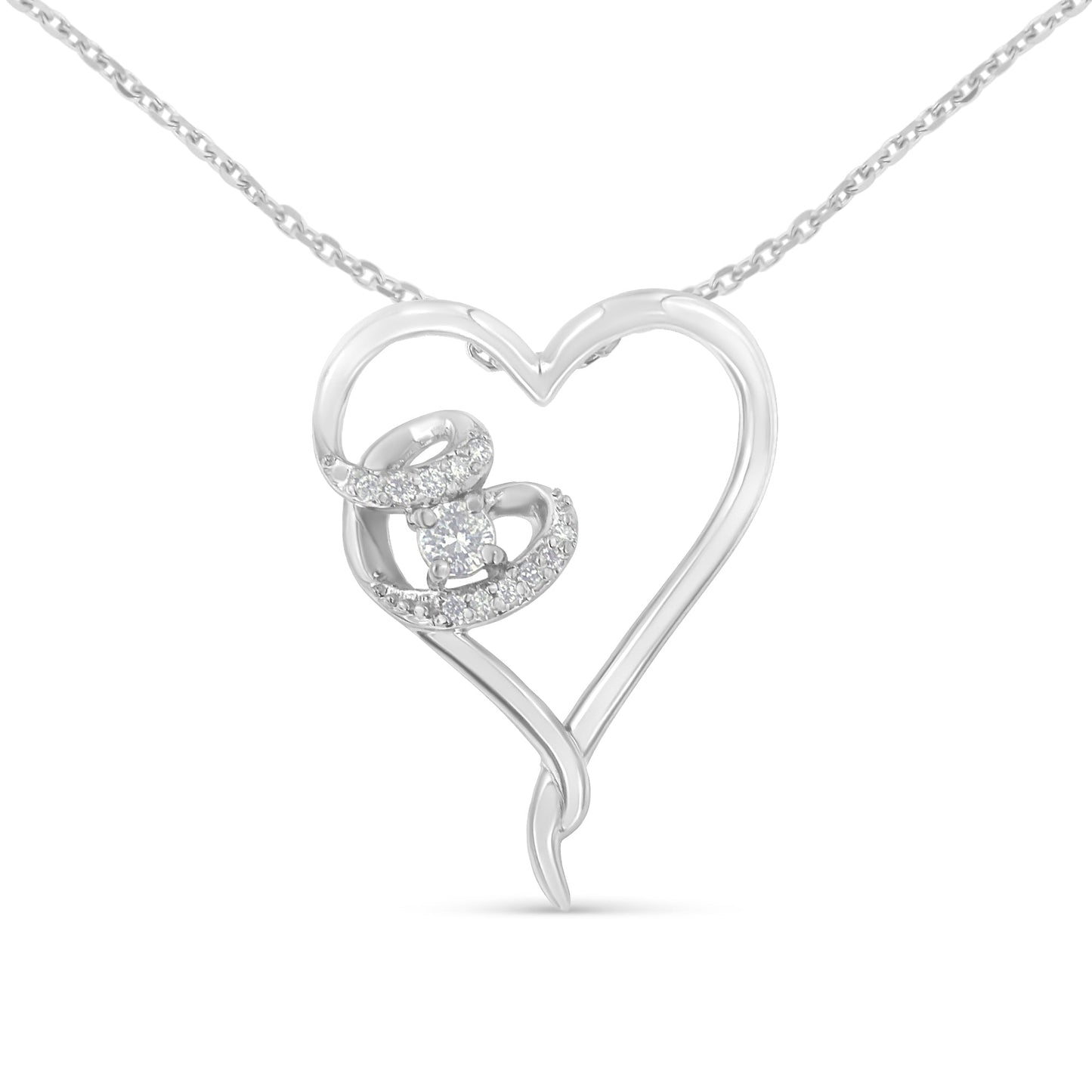 .925 Sterling Silver Diamond Heart Pendant Necklace