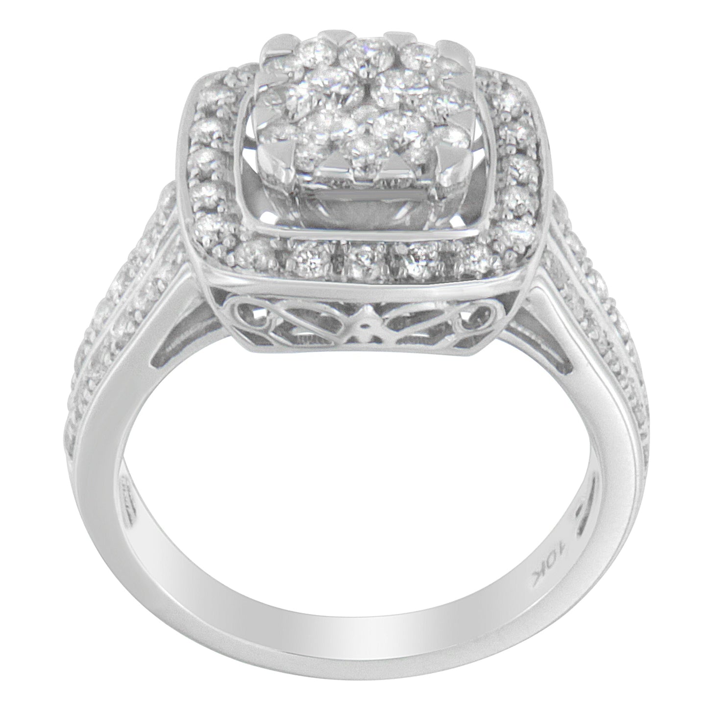 Bague de fiançailles en diamant en cluster en or blanc 10K - Taille 6-1/2
