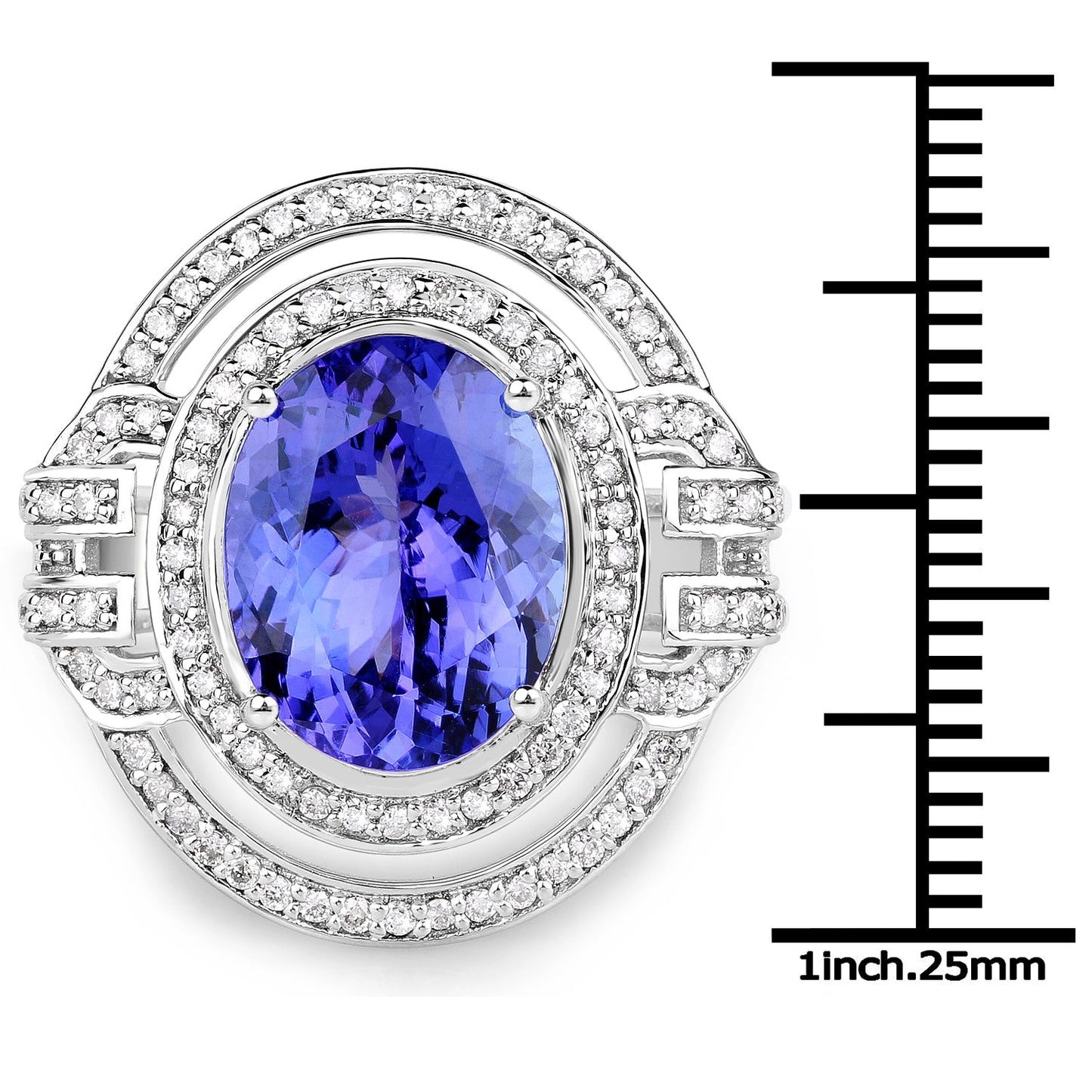 14K White Gold 6.83 Carat Genuine Tanzanite and Diamond Ring