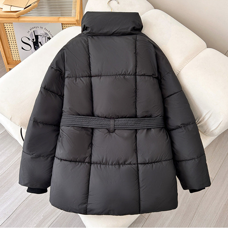 Winter Plaid Lapel Coat with Lace-up Design