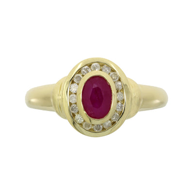 Anillo de Rubí Natural de 0.70ct con Diamantes en Oro Amarillo de 10KT