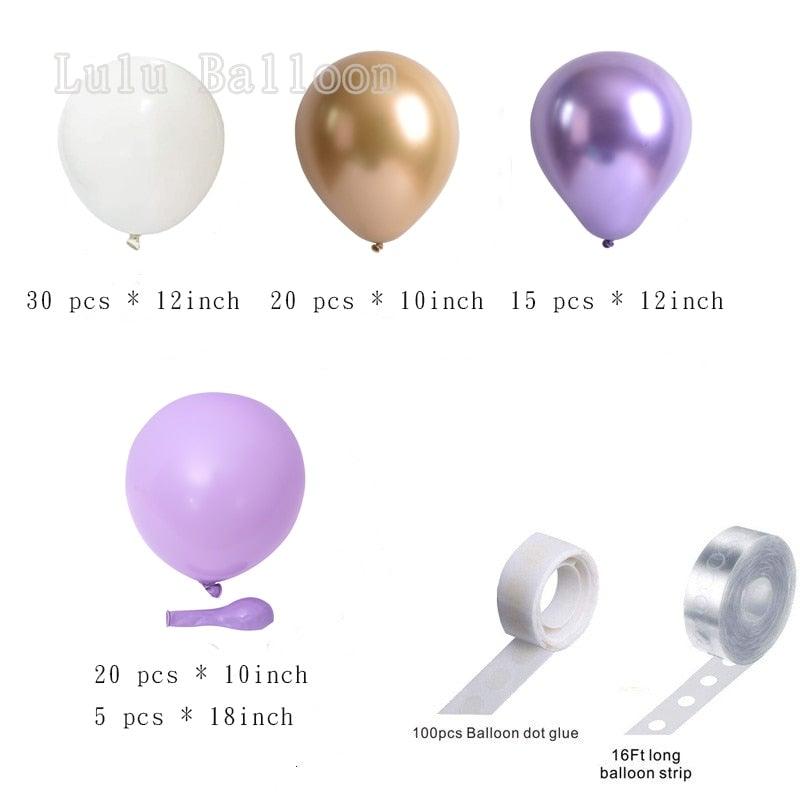 Kit de Ballons Pastel de 92 Pièces en Blanc, Violet et Or