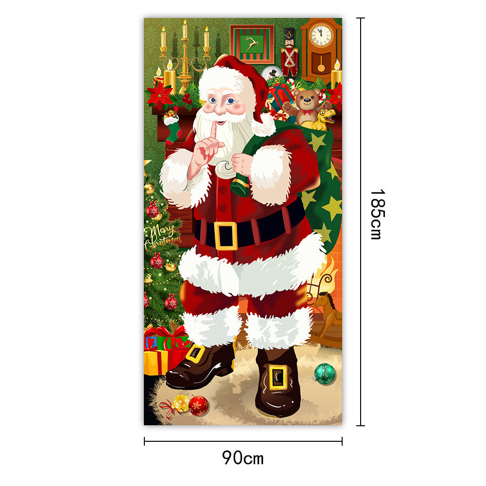 New Christmas Door Curtains, Flags, Outdoor Photography, Santa Claus and Puppies, Background Decoration, Hanging Cloth - Korvel