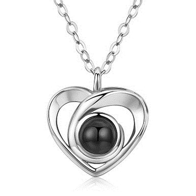 Silver Love Heart shaped Projection Pendant Necklace in 100 Languages, I Love You Projection Pendant Clavicle Chain - Korvel