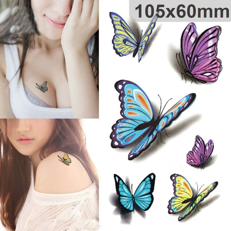 Tatouages Temporaires de Mode - Designs 3D de Papillons et de Chats
